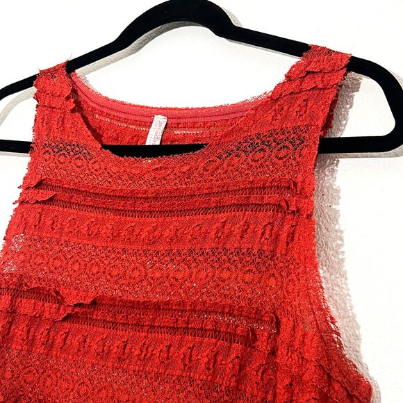 Free People Top S Womens Lace Peplum Boho Romantic Girly Flirty Sheer Pucker - Picture 3 of 7